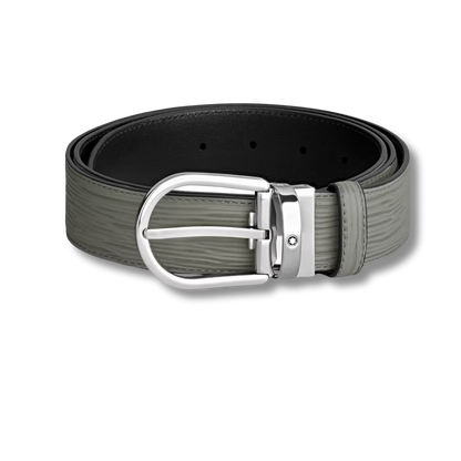 Horseshoe Buckle Grey Leather Belt