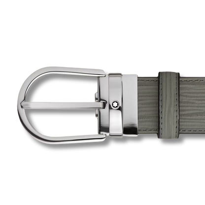 Horseshoe Buckle Grey Leather Belt