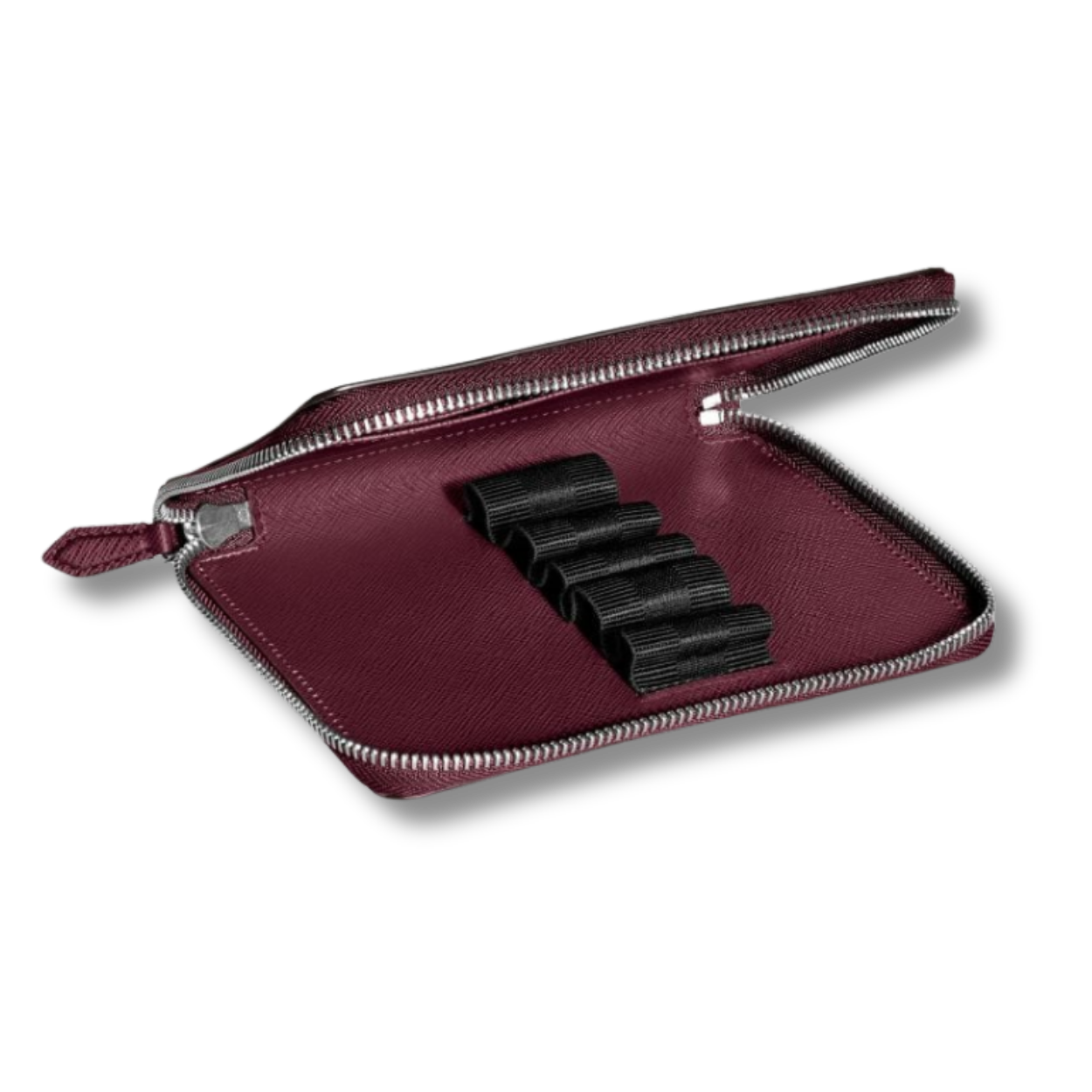 5-Pen Pouch with zip in Sartorial Leather Cassis