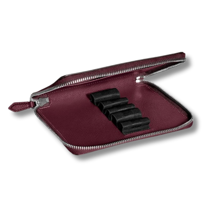 5-Pen Pouch with zip in Sartorial Leather Cassis